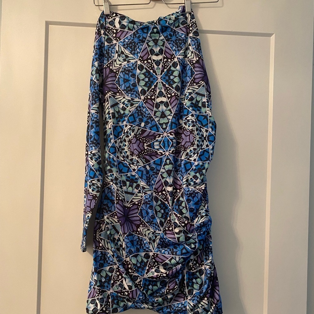 Asymmetrical floral dress with one sleeve